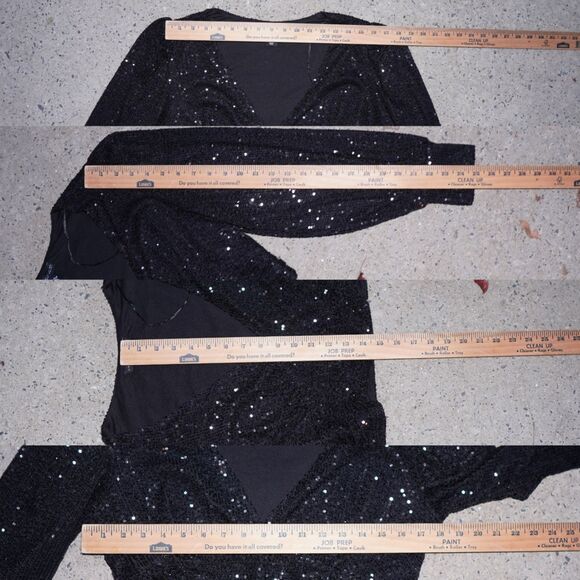 Sincerely Jules Bandier Sequin Top Black Deep V Long Sleeve Sz XL Party - Picture 6 of 13